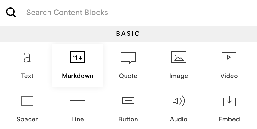 Squarespace Markdown block.